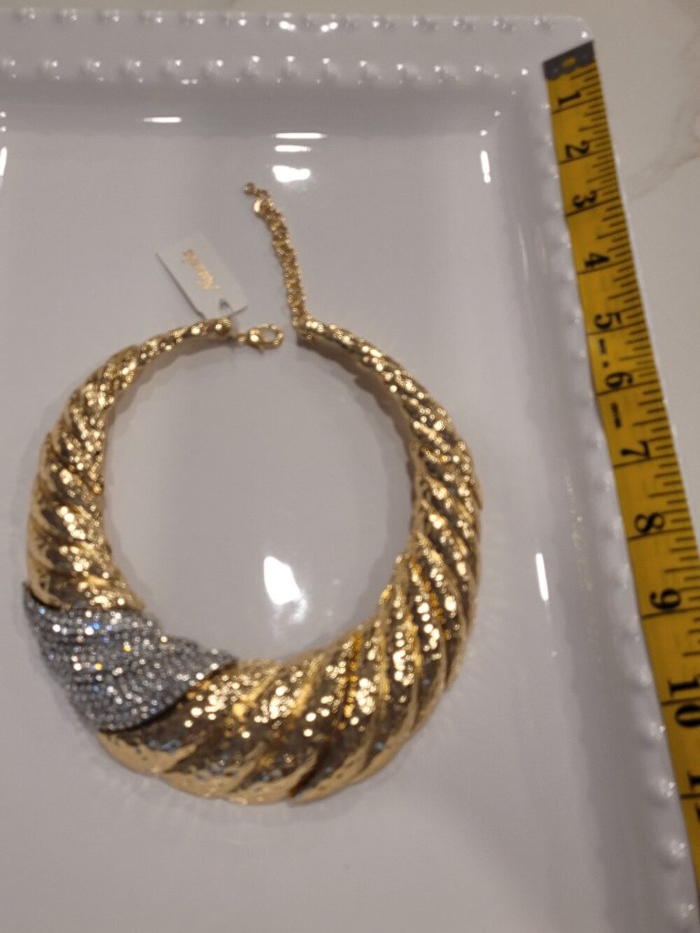 Natasha Necklace: Gold-tone with Rhinestones. Thick. Sparkly. Statement. Choker. - Picture 12 of 15